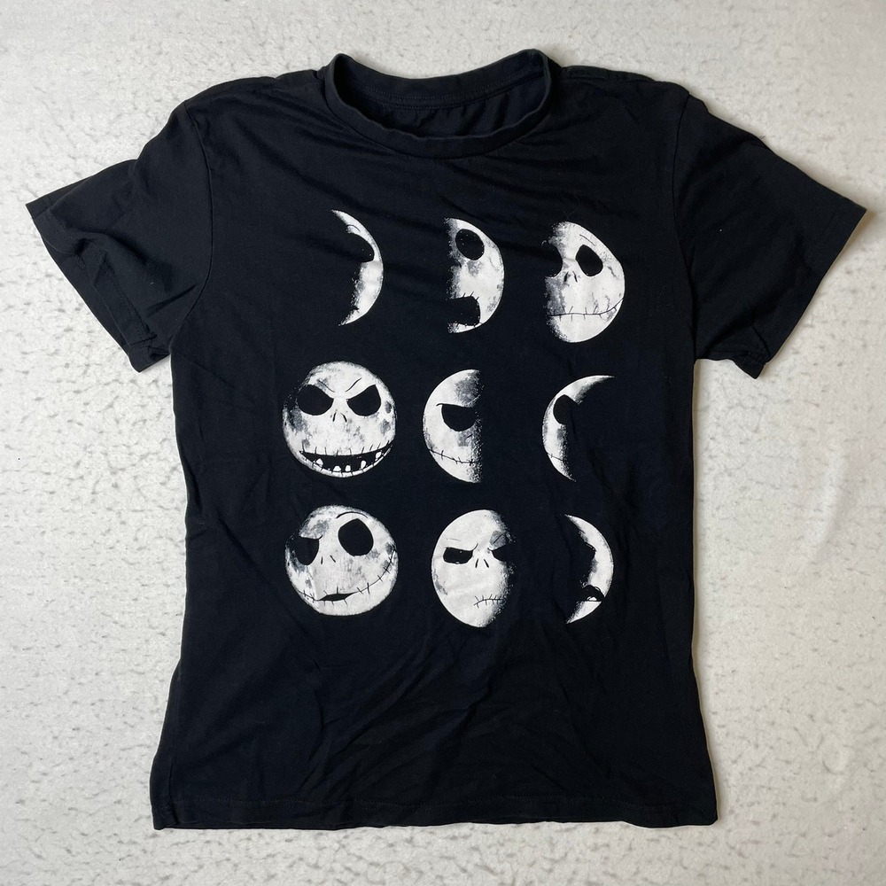 Disney Nightmare Before Christmas T-Shirt Womens Small Black Moon Phases Graphic